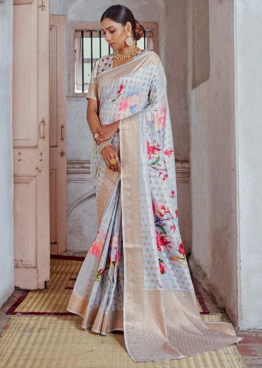 Ramya Festive Silk Weaving White Printed Saree
