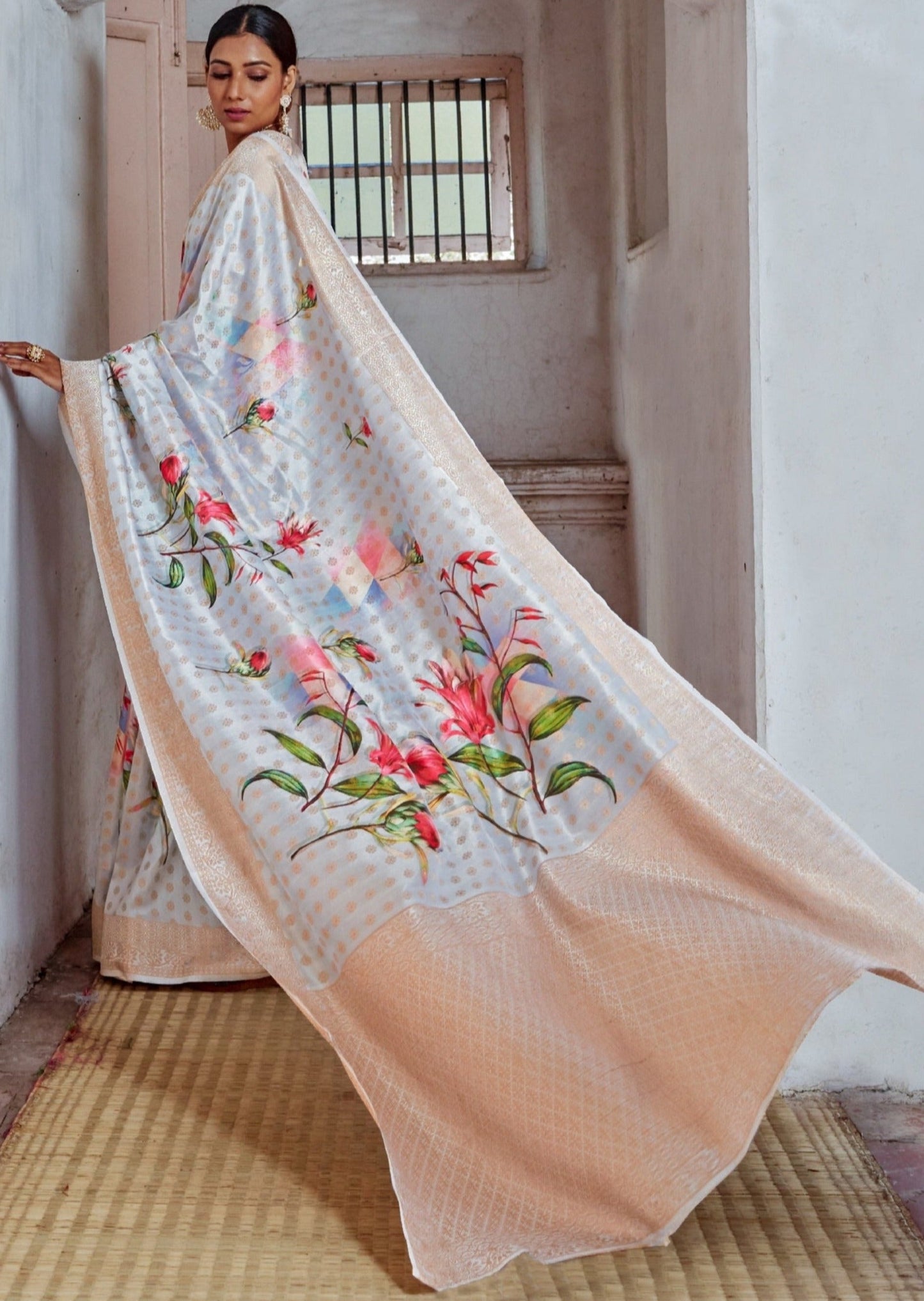 Ramya Festive Silk Weaving White Printed Saree