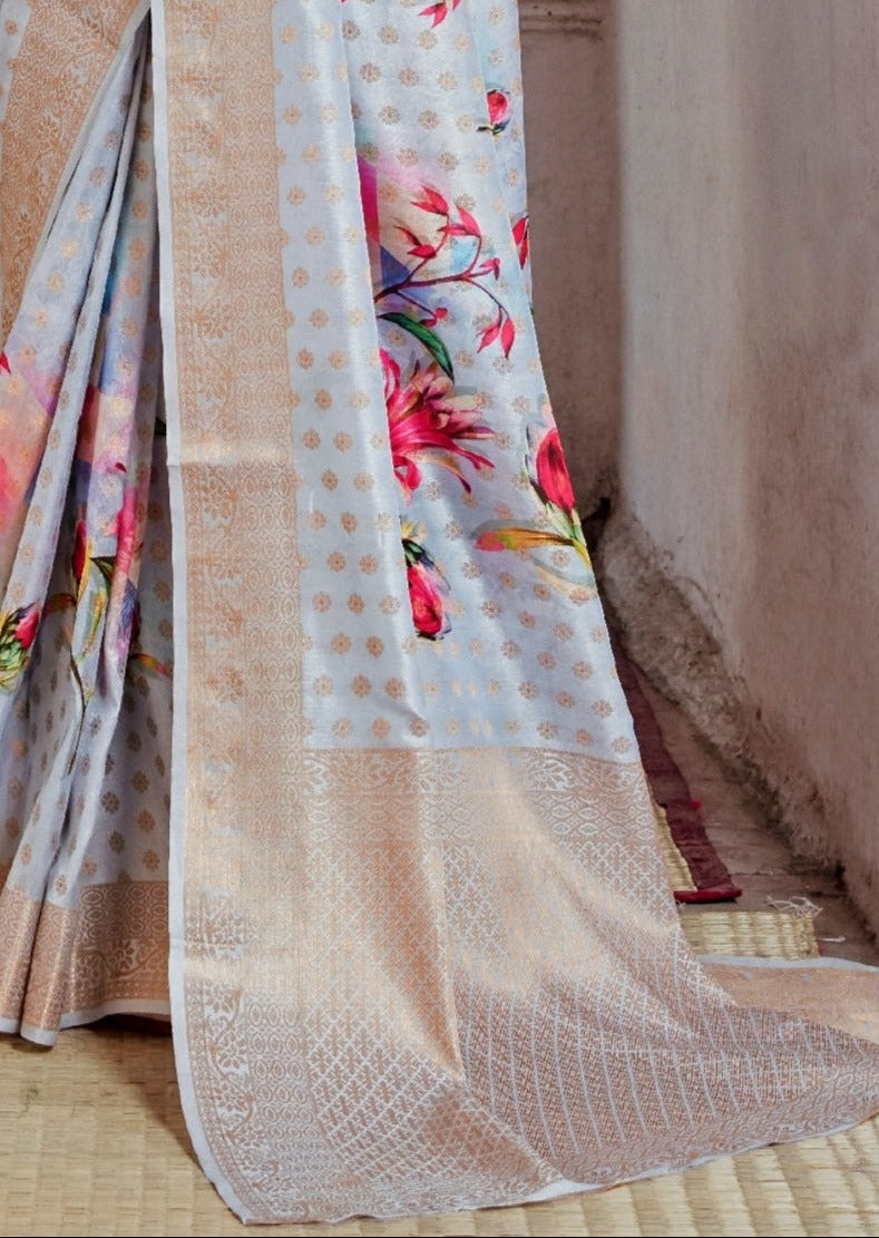Ramya Festive Silk Weaving White Printed Saree