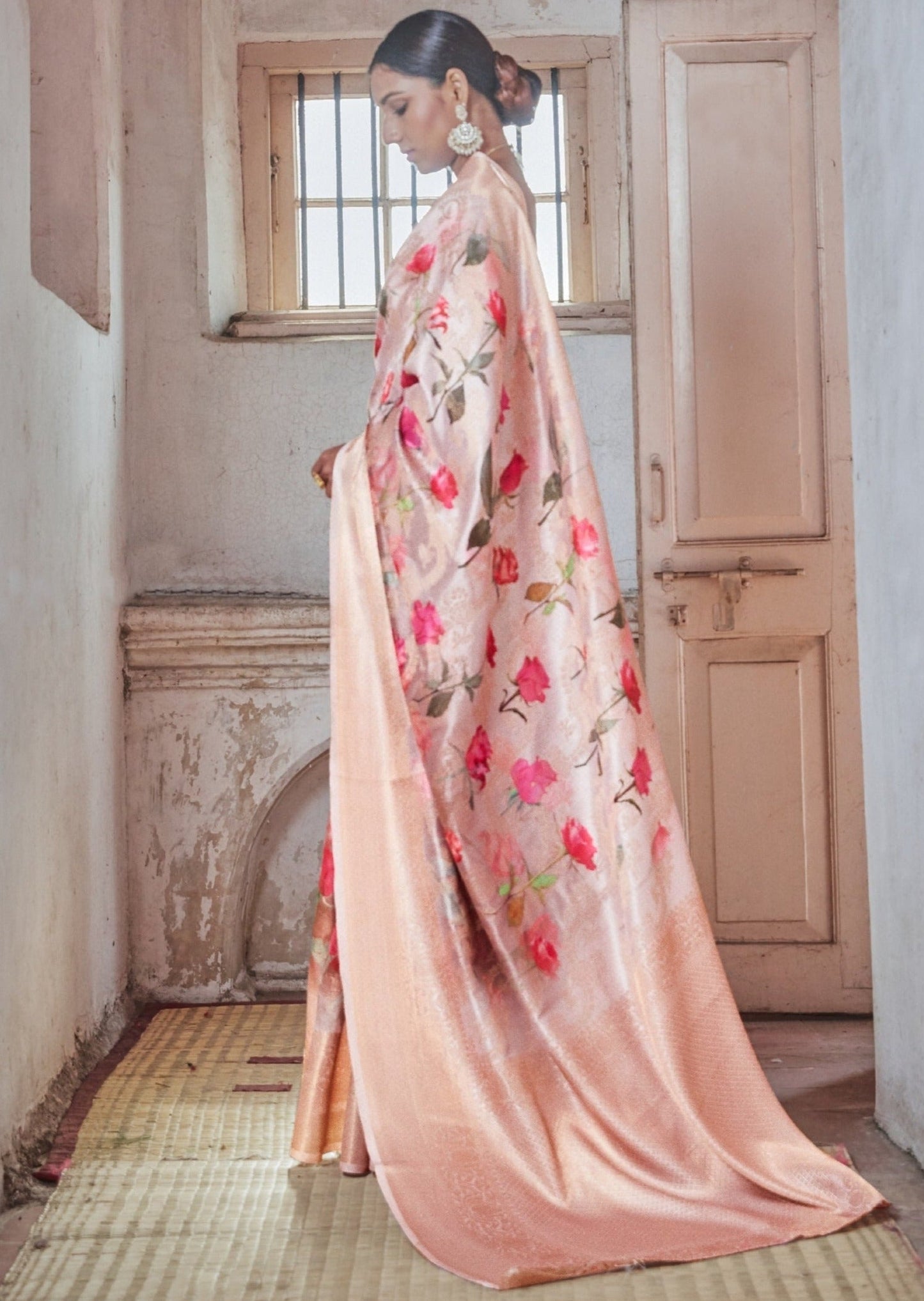 Ramya Festive Silk Weaving Peach Pink Printed Saree