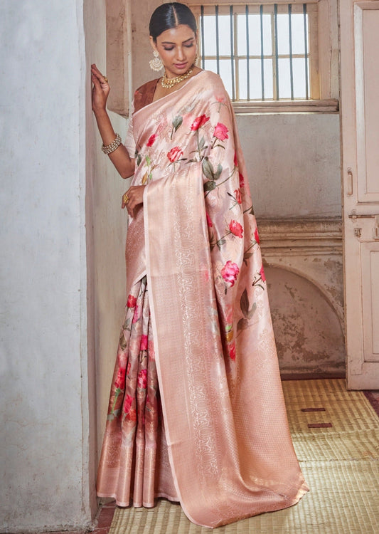 Ramya Festive Silk Weaving Peach Pink Printed Saree
