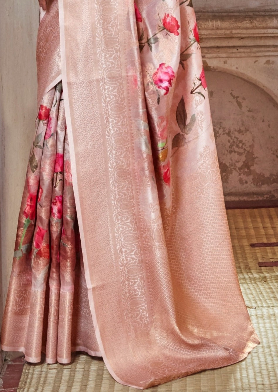 Ramya Festive Silk Weaving Peach Pink Printed Saree