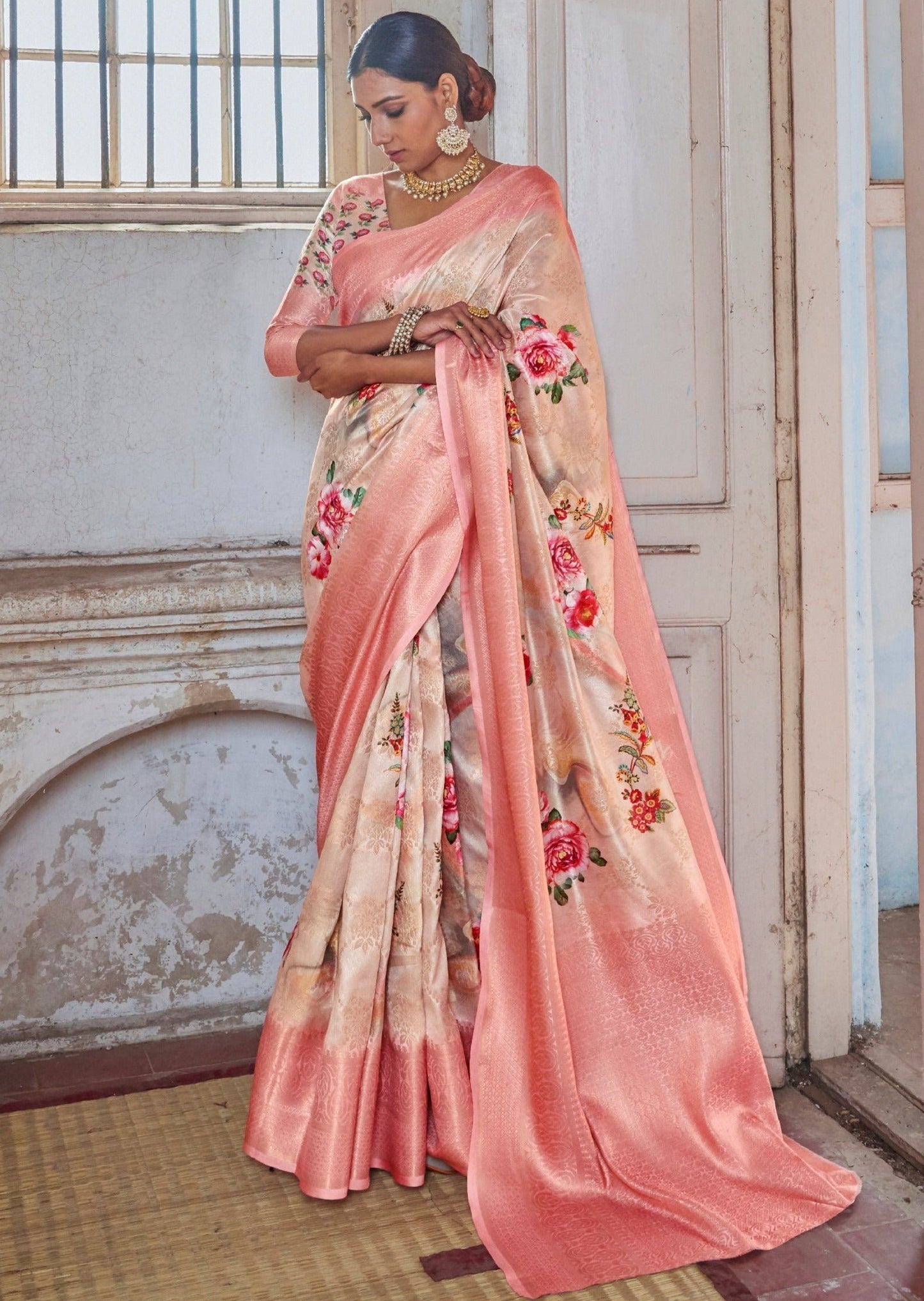Ramya Festive Silk Weaving Blush Pink Printed Saree