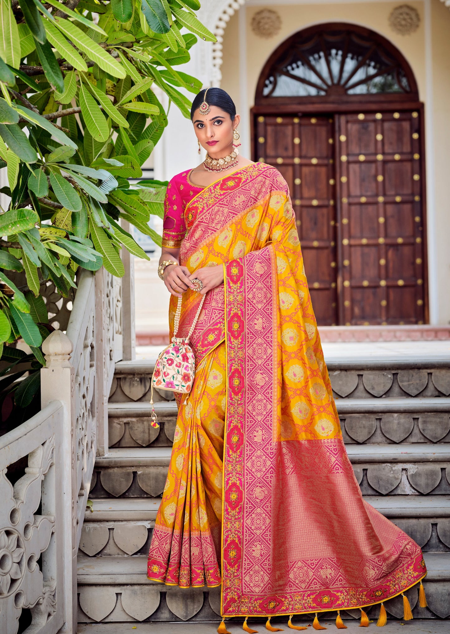 Handloom Banarasi Silk Mustard Yellow Bridal Saree