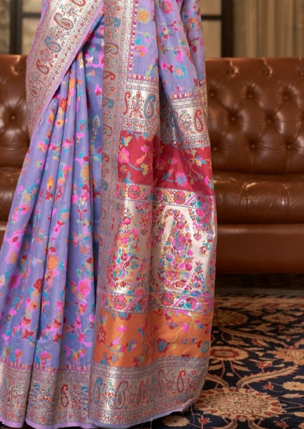 Kashmiri Jamawar Silk Lavender Purple Saree