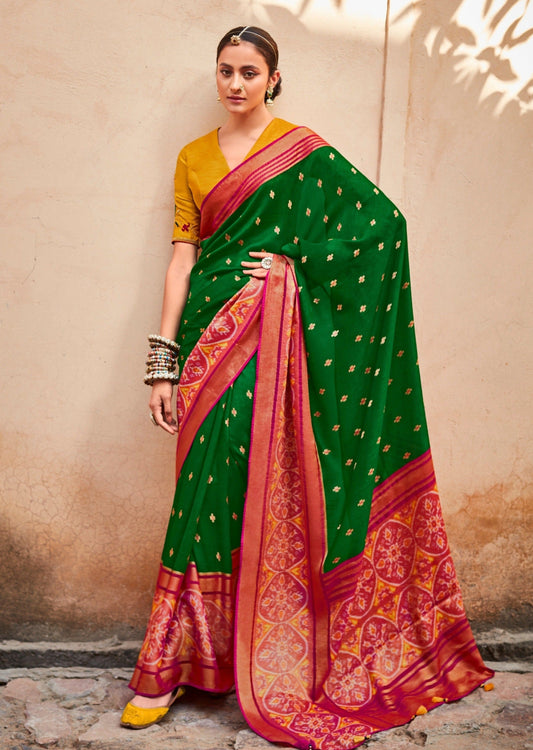 Brasso Silk Dark Green Patola Saree