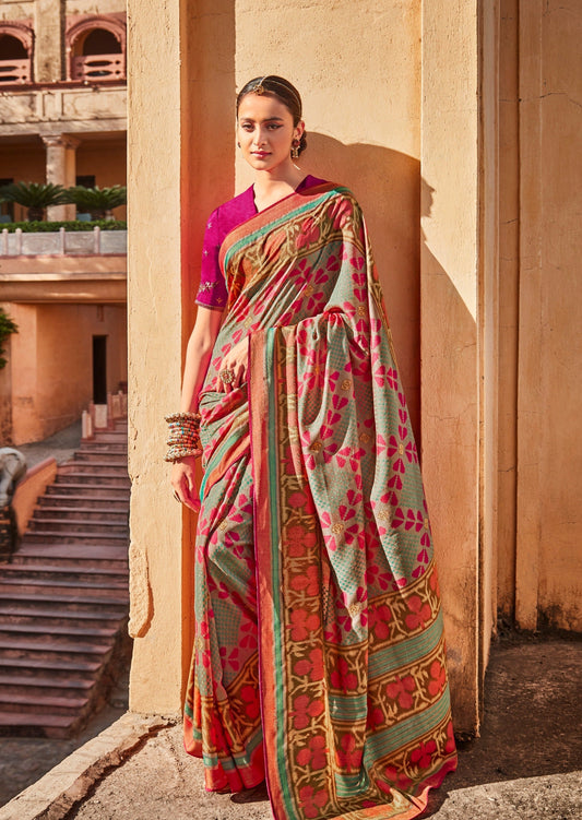 Brasso Silk Pastel Blue Patola Saree