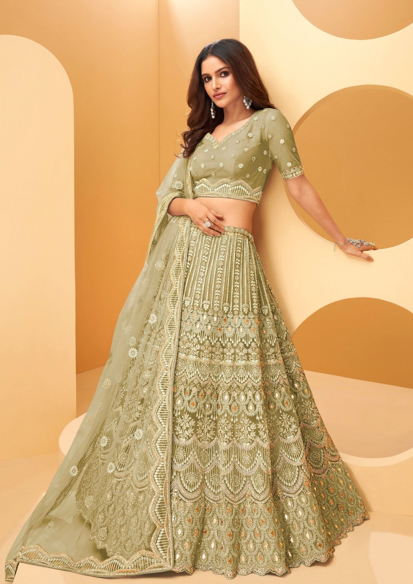 Designer Pista Green Bridal Lehenga