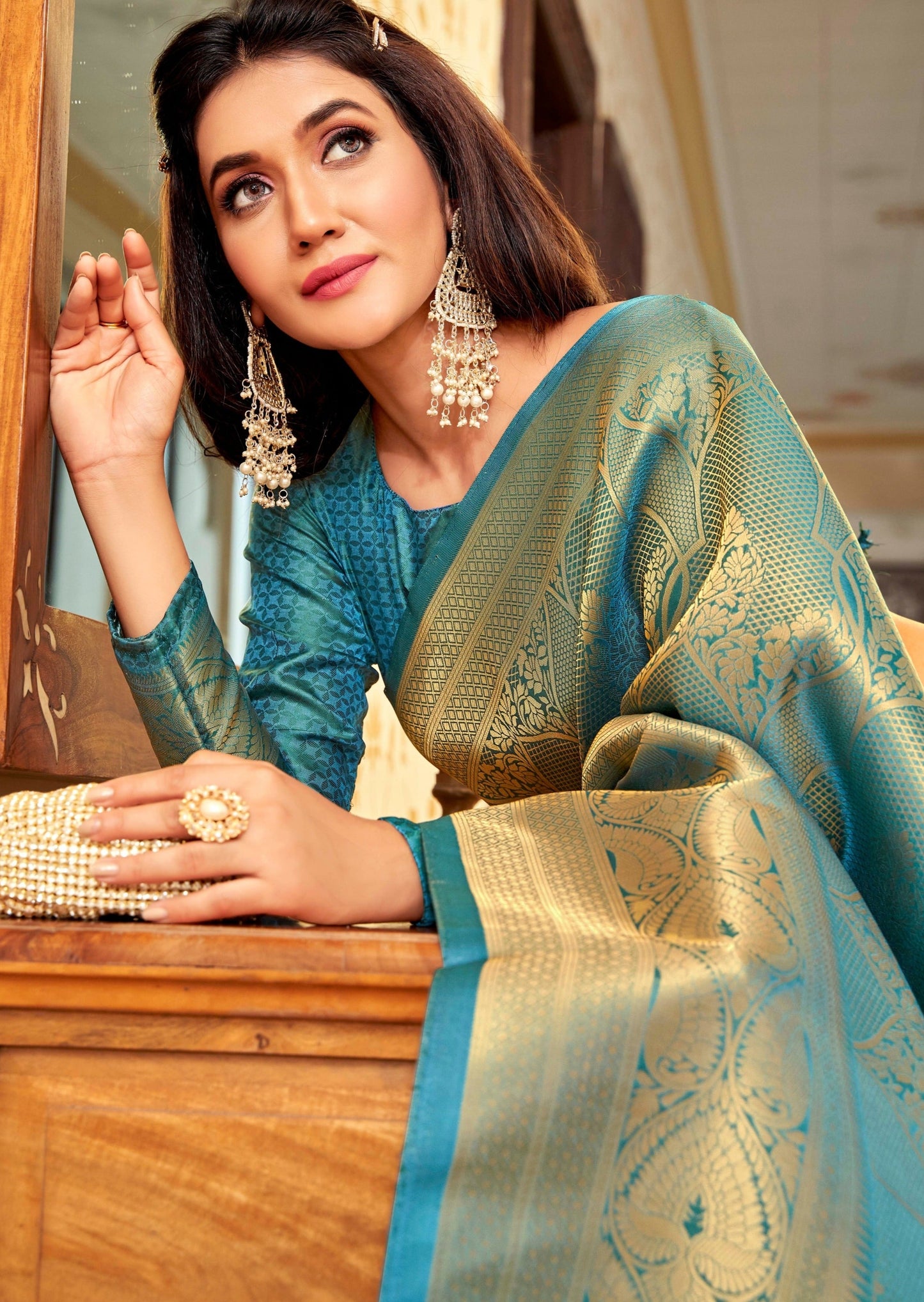 Kanjivaram Silk Turquoise Blue Handloom Saree
