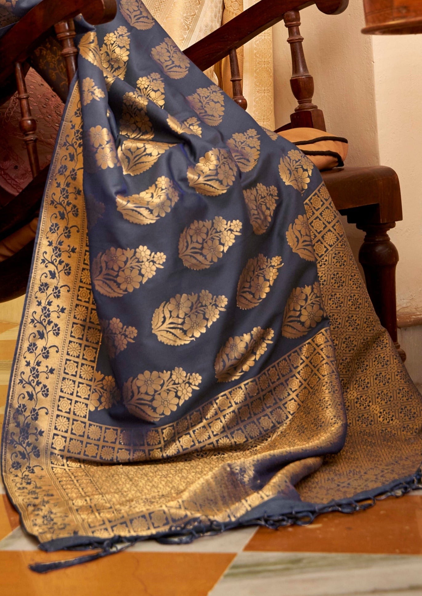 Kanjivaram Silk Berry Blue Handloom Saree