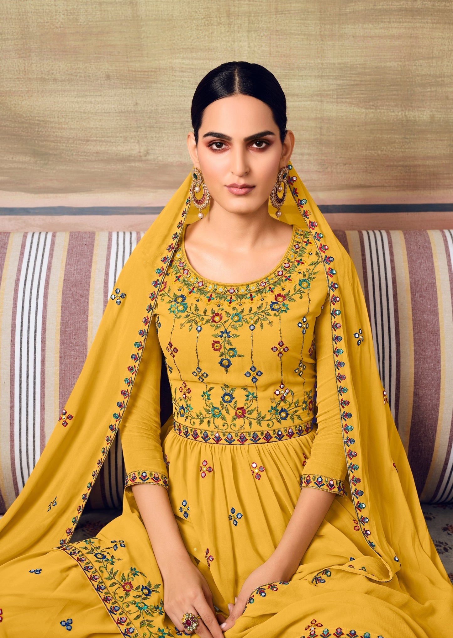 Pure Georgette Mustard Yellow Sharara Suit