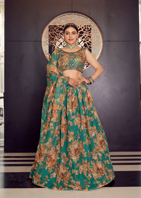 Floral Green Lehenga Choli For Wedding