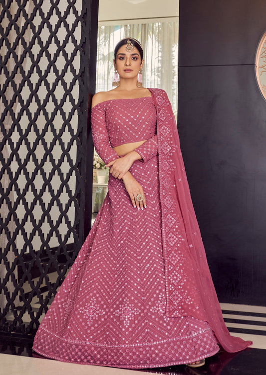 Candy Pink Mirror work Georgette Lehenga Choli