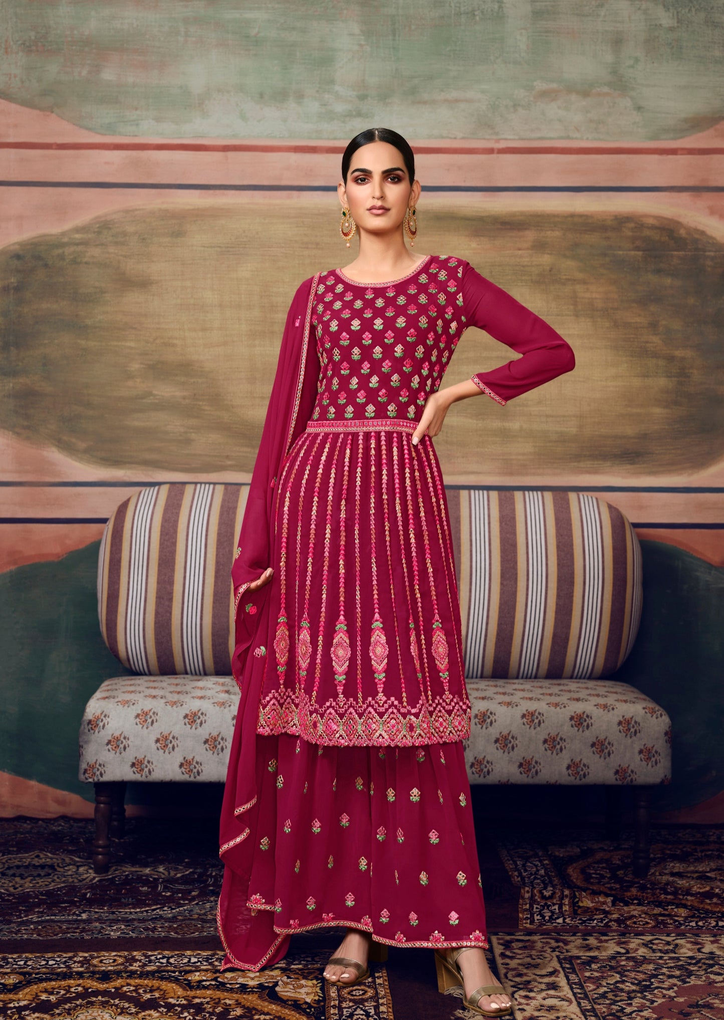 Pure Georgette Red Sharara Suit