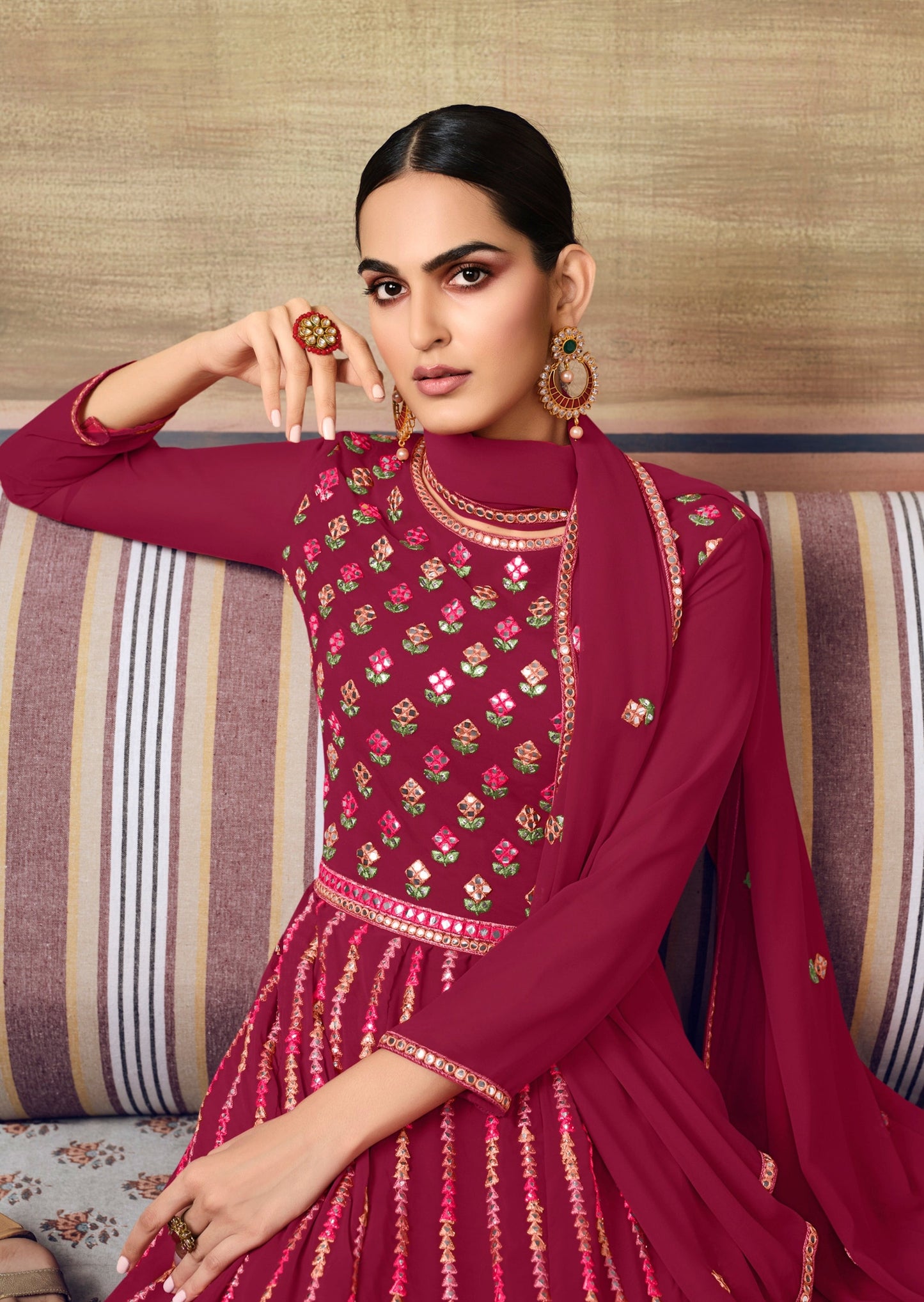 Pure Georgette Red Sharara Suit