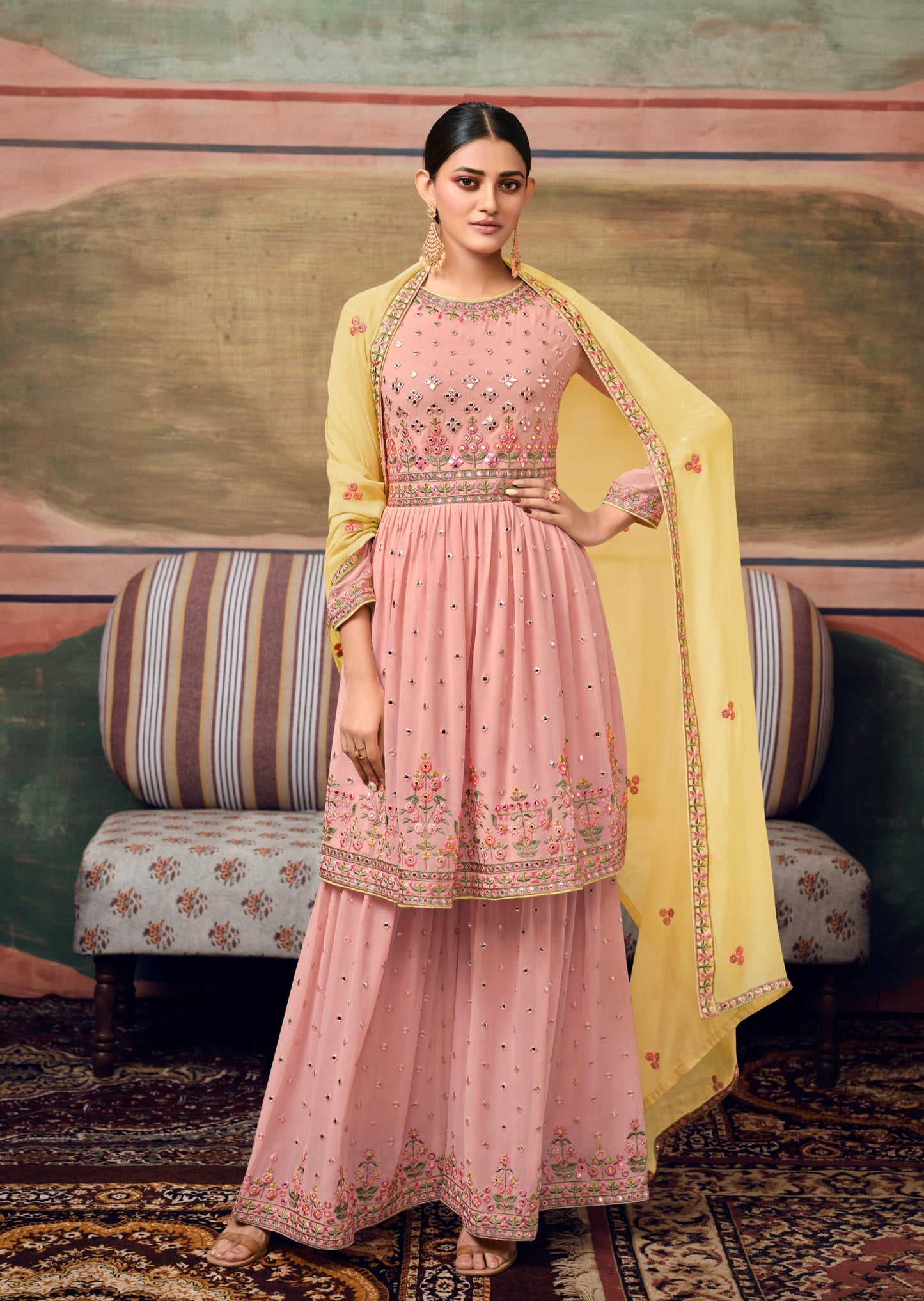 Pure Georgette Baby Pink Sharara Suit