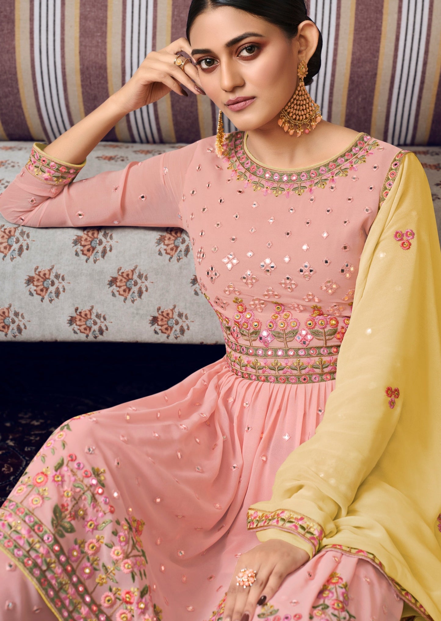 Pure Georgette Baby Pink Sharara Suit