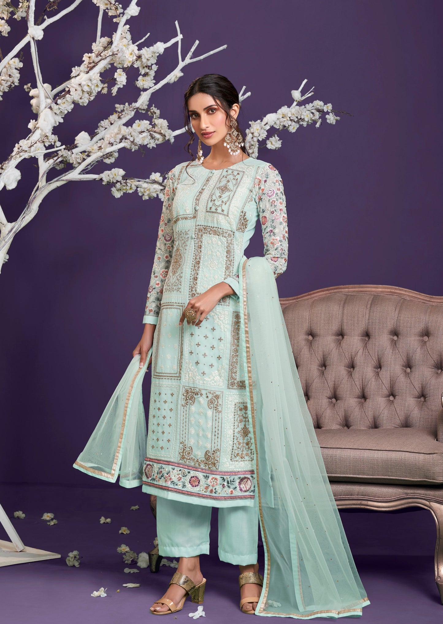 Anaara Georgette Geometrical Baby Blue Salwar Suit