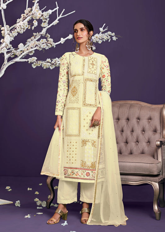 Anaara Georgette Geometrical Cream Salwaar Suit