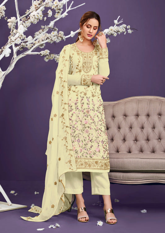 Anaara Georgette Phulkaari Cream Salwar Suit