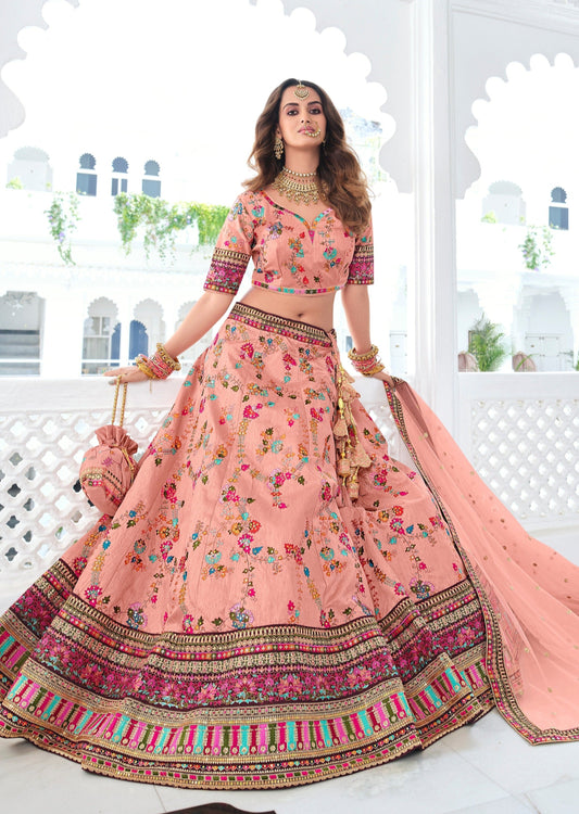 Coral Peach Designer Wedding Lehenga