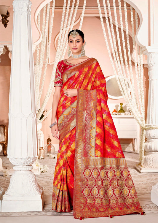 Mysha Silk Yellow and Red Bridal Saree