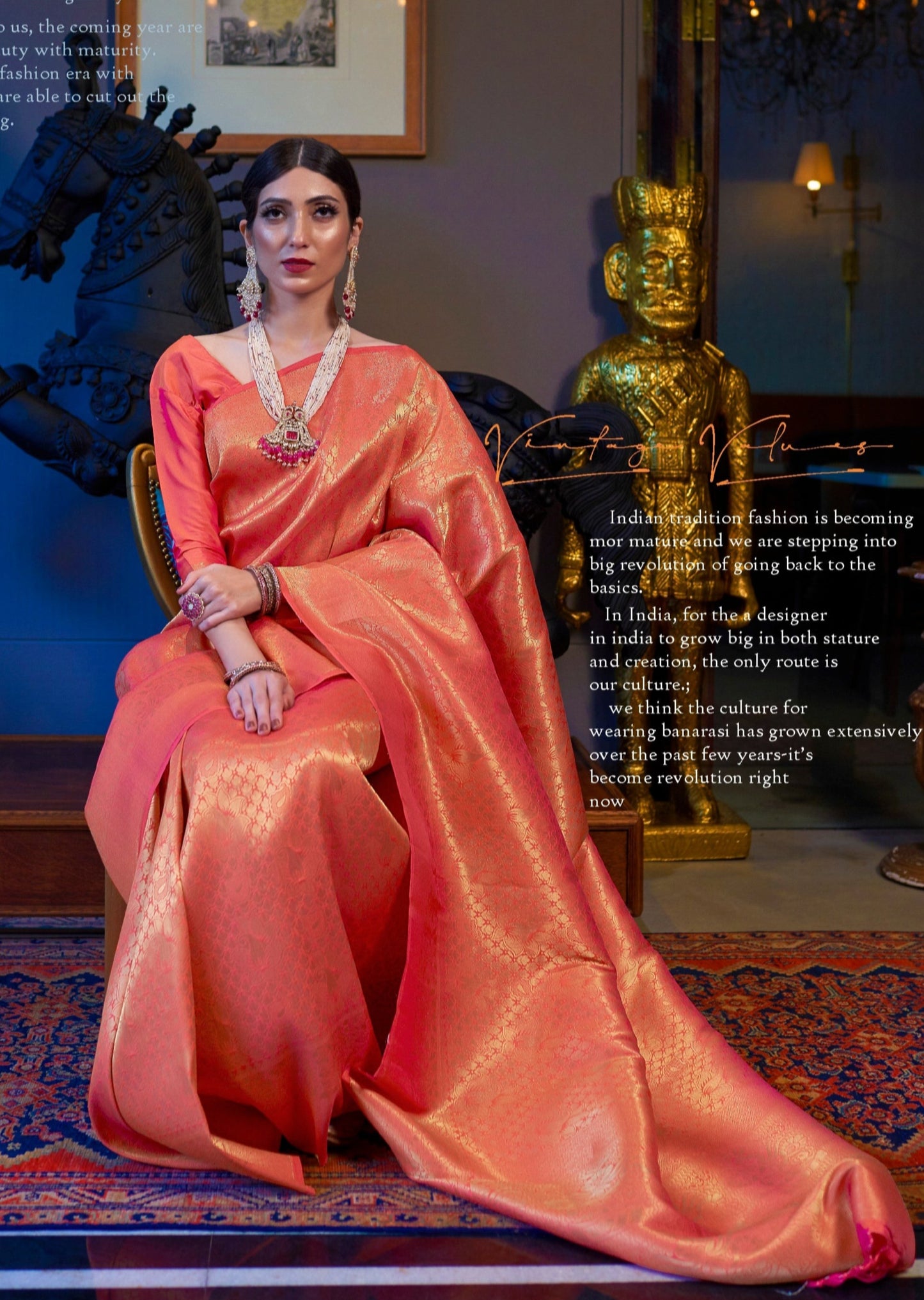 Pure Handloom Silk Orange Kanjivaram Saree