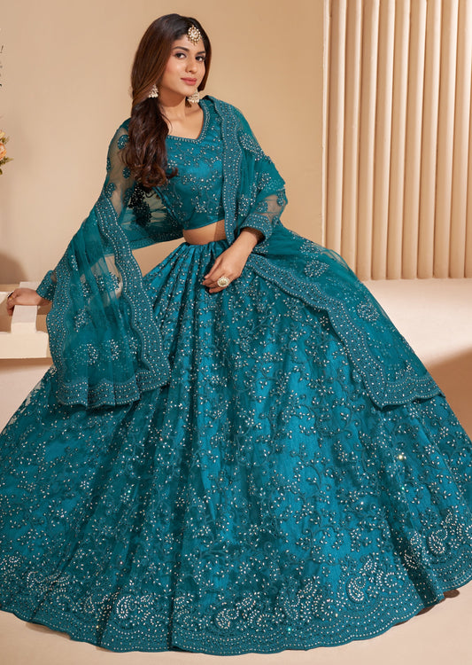 Teal Blue Designer Lehenga