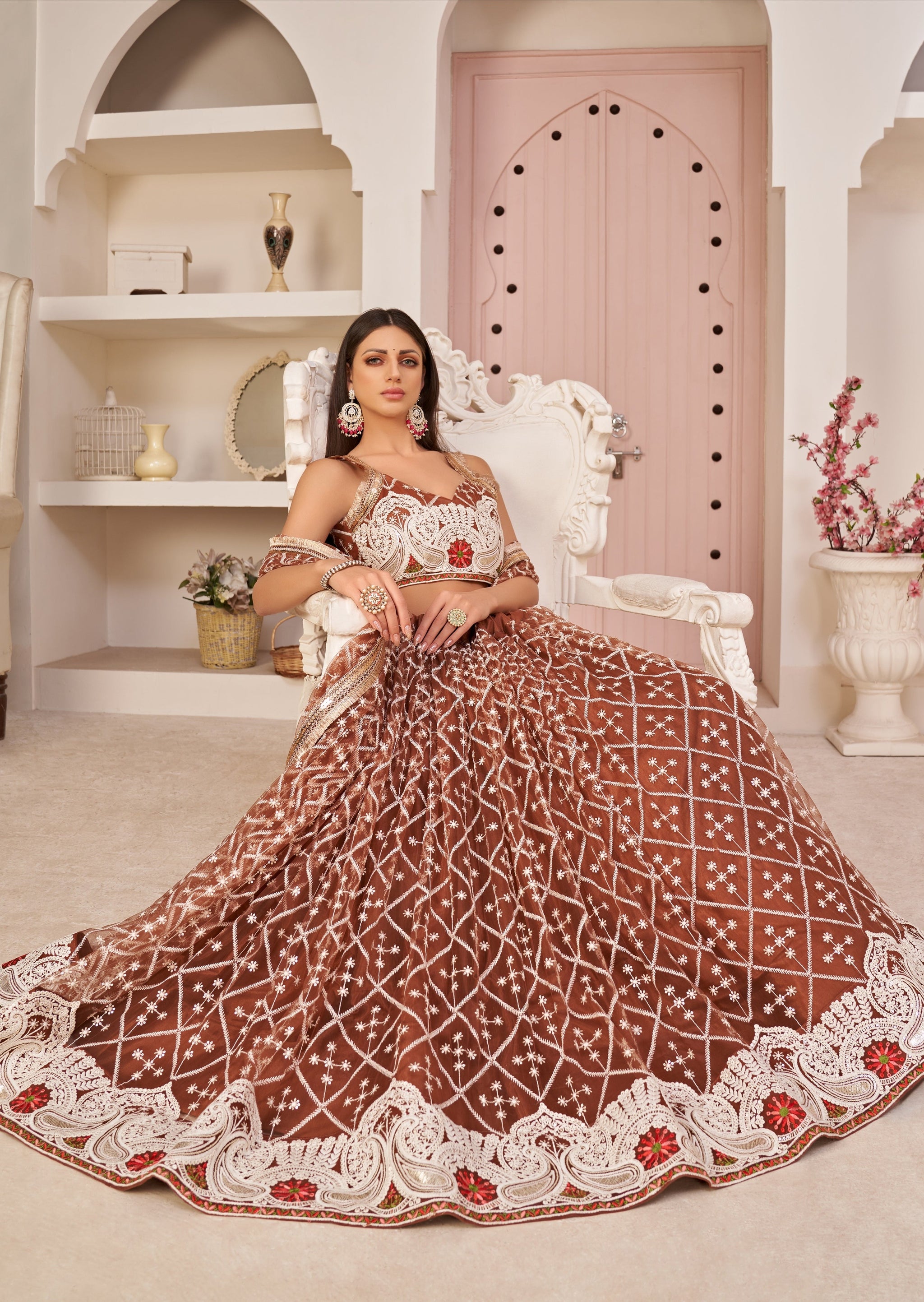 Rust Brown Color Bridal Lehenga Choli For Bride – Sunasa
