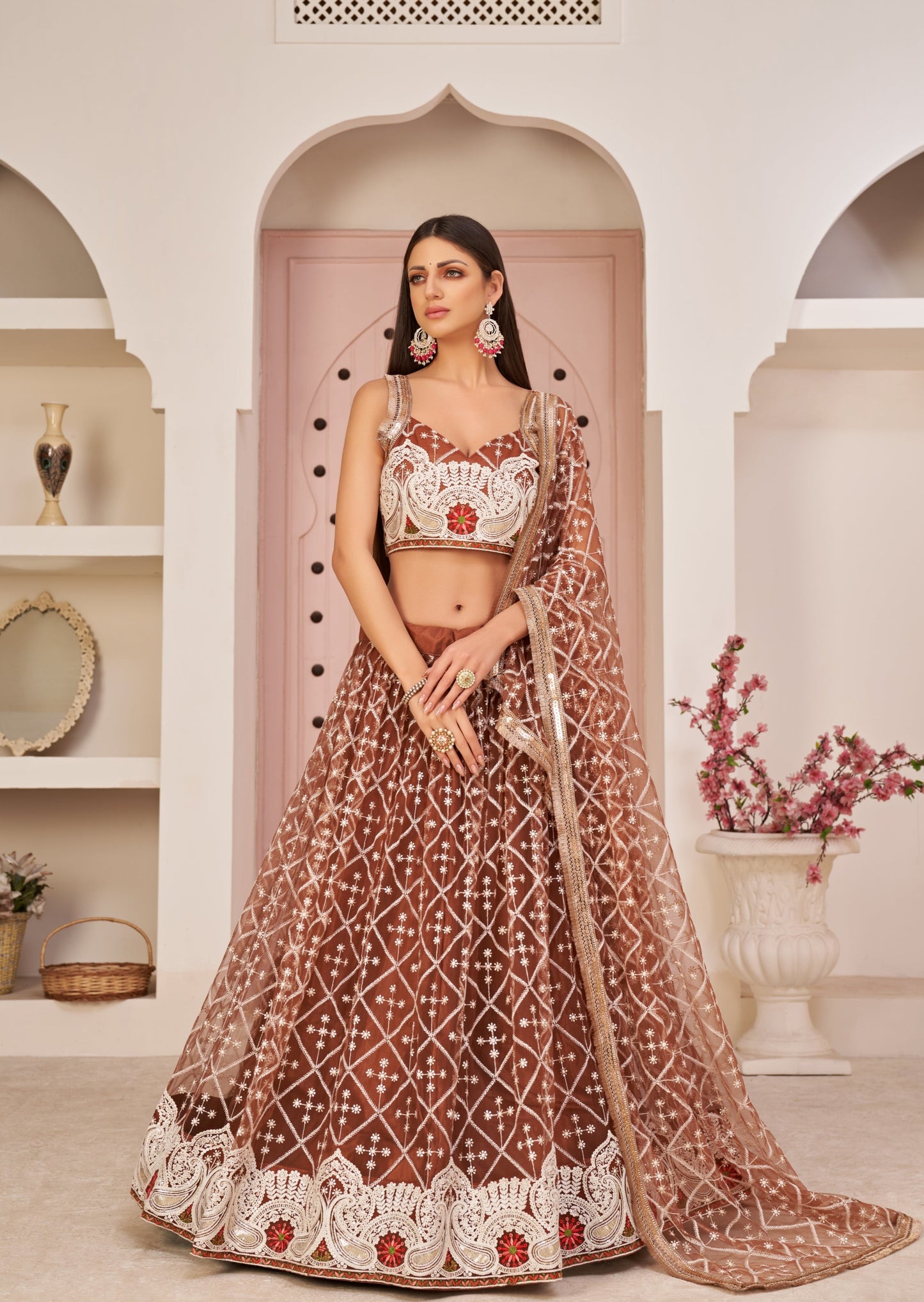 Buy Glamorous Brown Thread Embroidered Art Silk Wedding Lehenga Choli -  Zeel Clothing