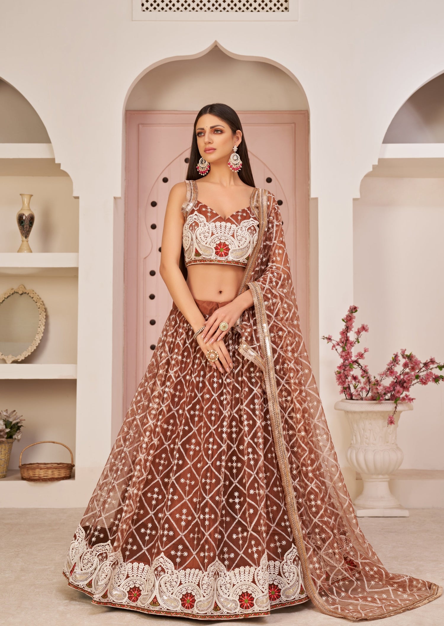 Rust Coral Color Bridal Lehenga Choli – Panache Haute Couture