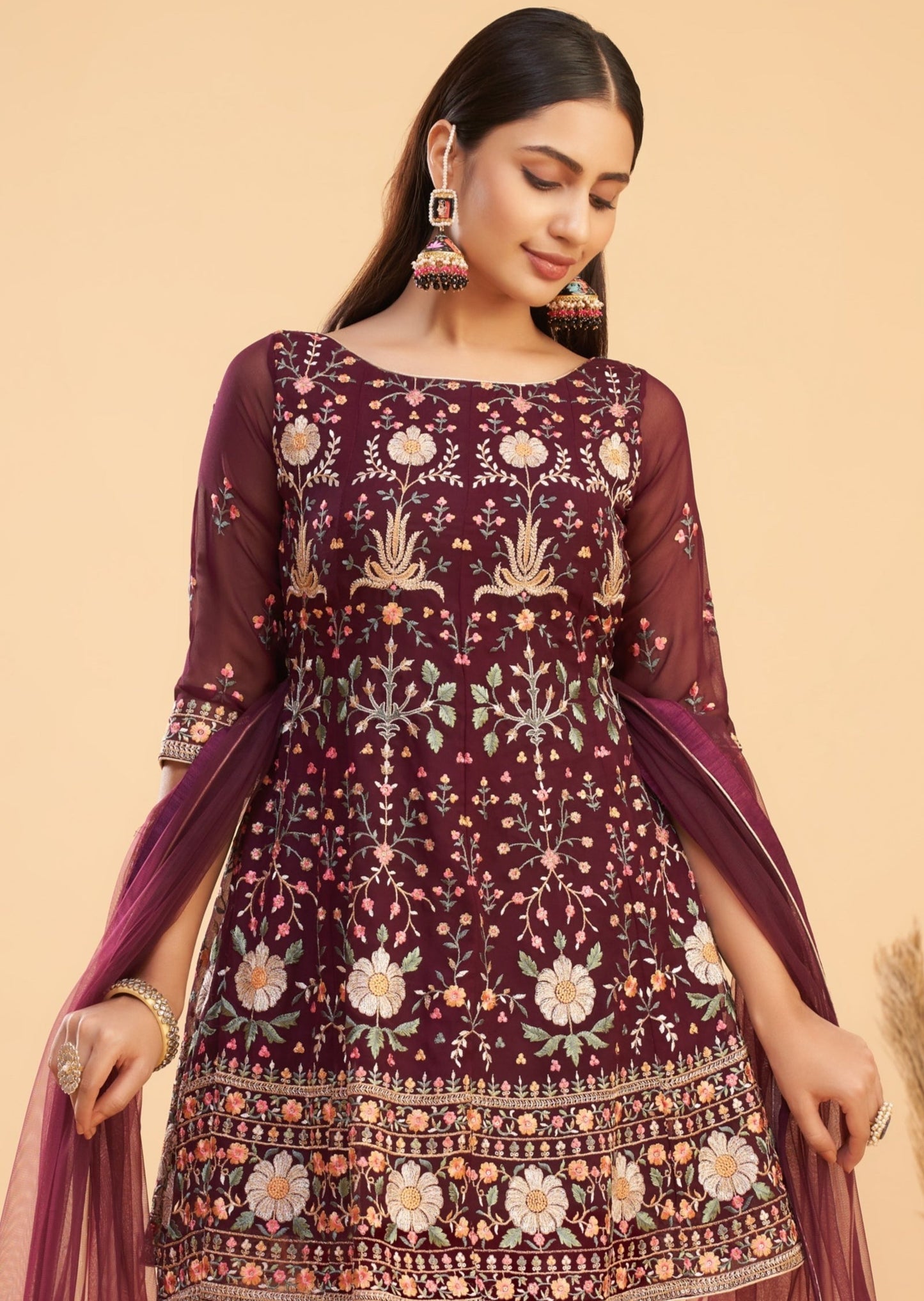 Maroon Red Short Anarkali Suit