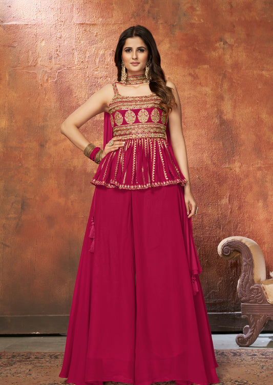 Ira Scarlet Red Short Anaarkali Palazzo Suit