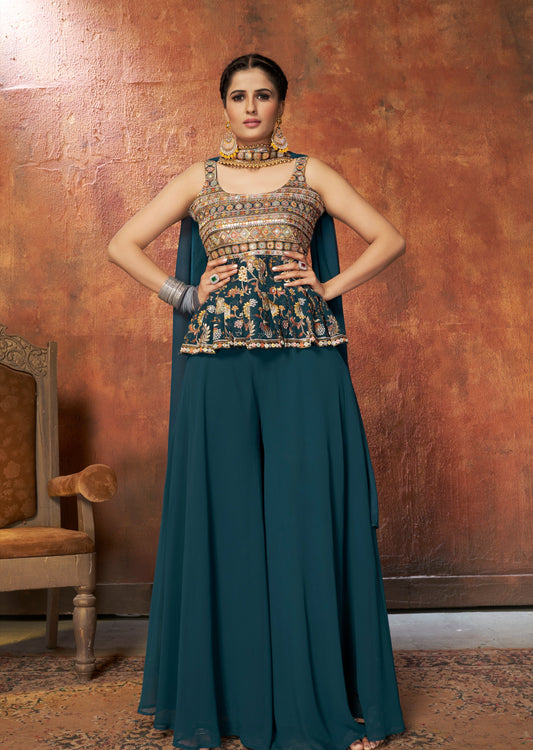 Ira Teal Blue Short Anaarkali Suit