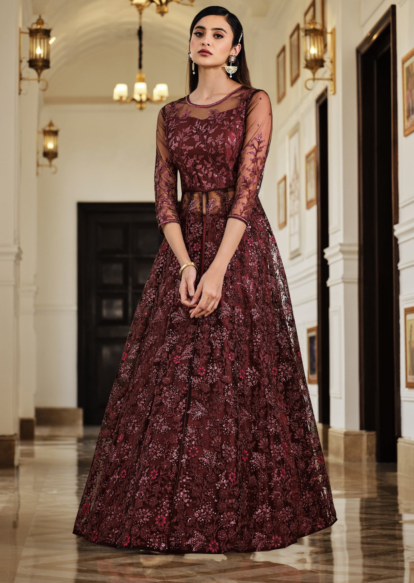 Maroon Red  Anarkali Suit With Dupatta