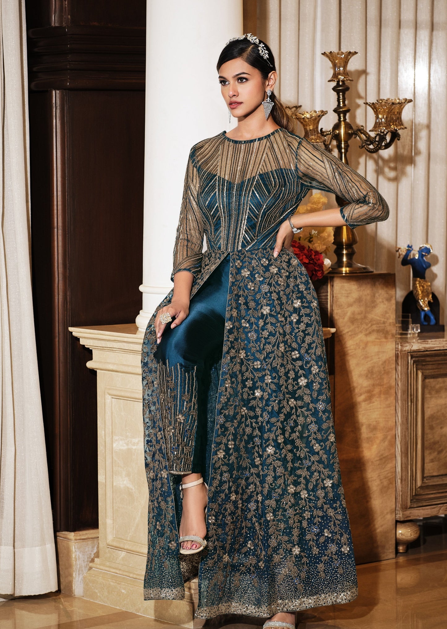 Designer Anarkali Suit With Dupatta (Marine Blue)