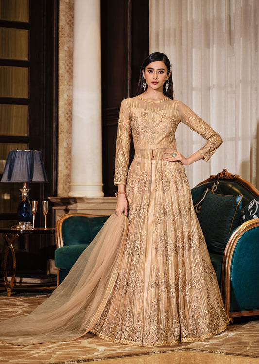 Rivaaz Latte Beige Anaarkali Suit