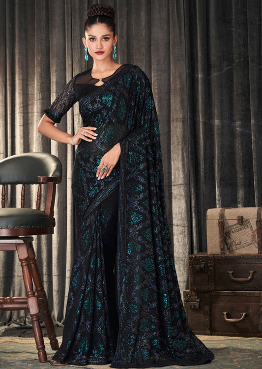 party wear saree black colour