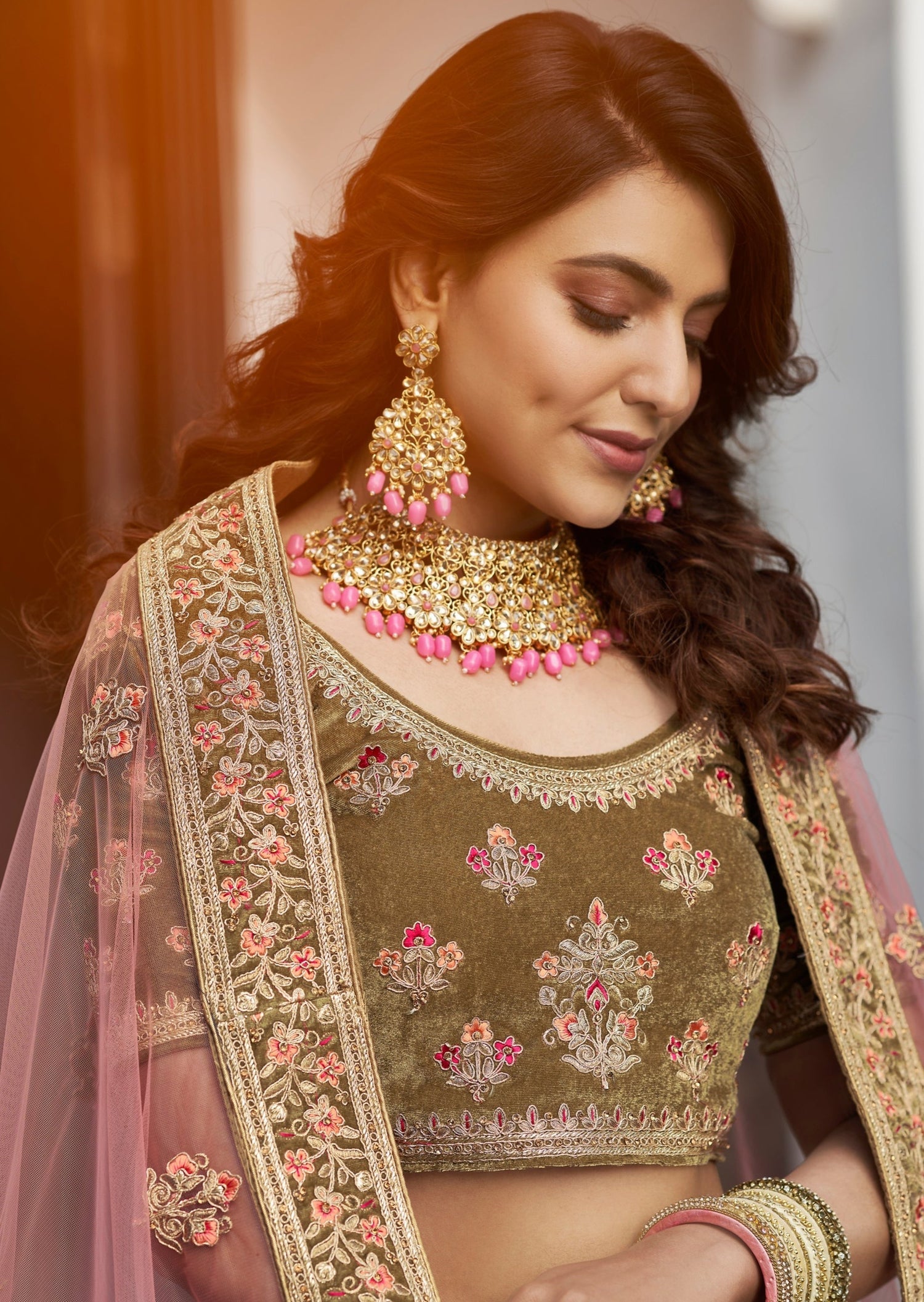 Buy Pink Art Silk Banarasi Stone Work Umbrella Lehenga Wedding Wear Online  at Best Price | Cbazaar