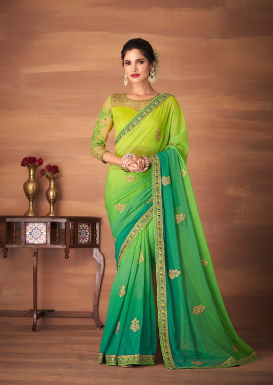 Gul Georgette Parrot Green Saree