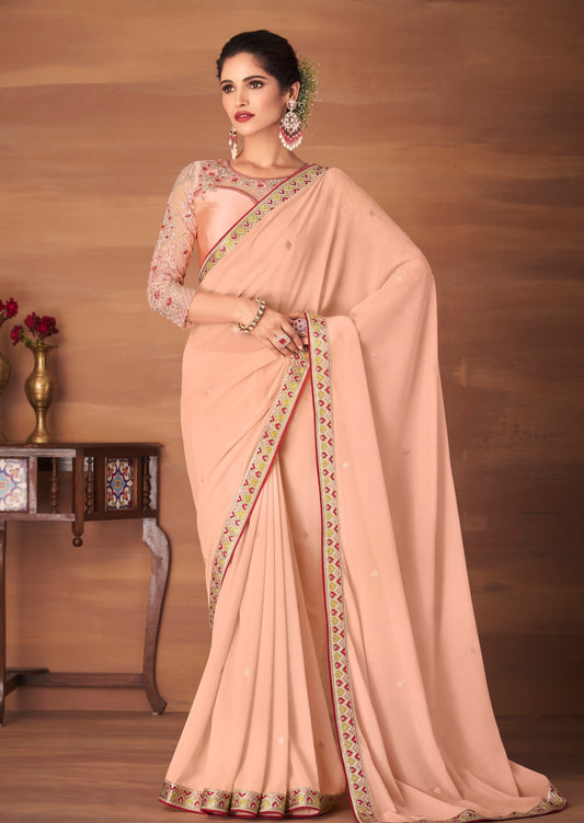 Gul Georgette Peach Saree