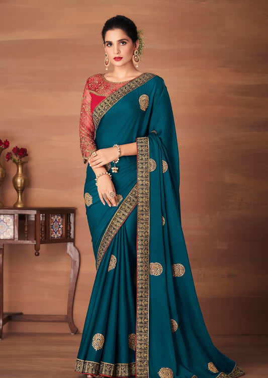 Gul Georgette Teal Blue Saree