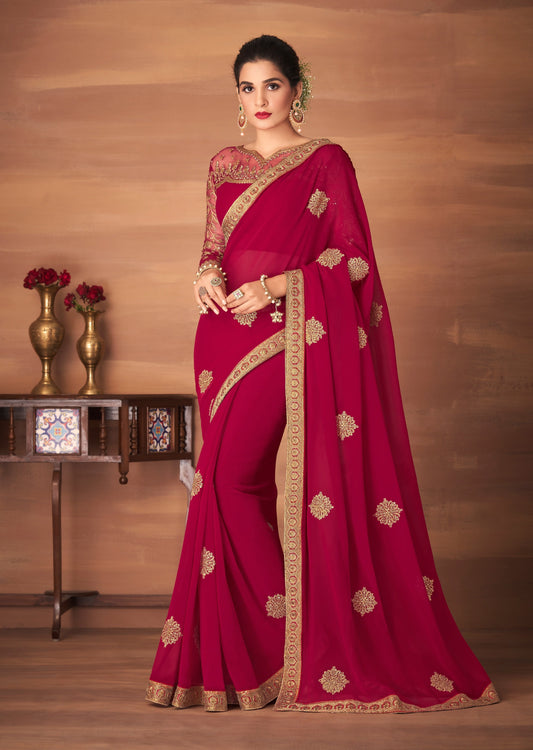 Gul Georgette Maroon Red Saree