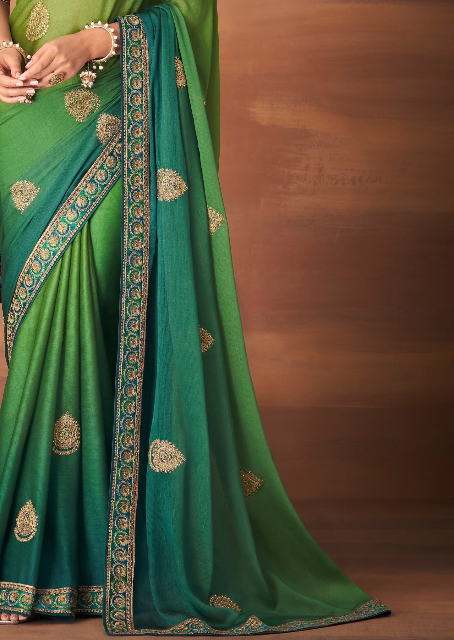 Pure Georgette Green and Blue Saree