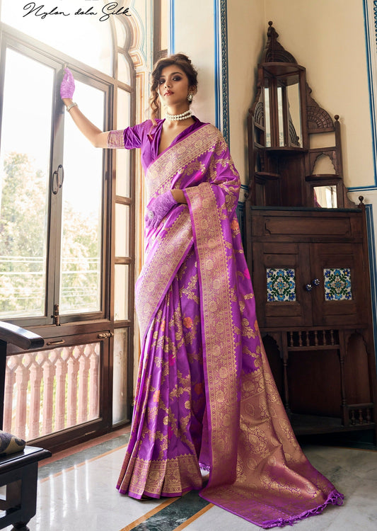 Violet silk saree