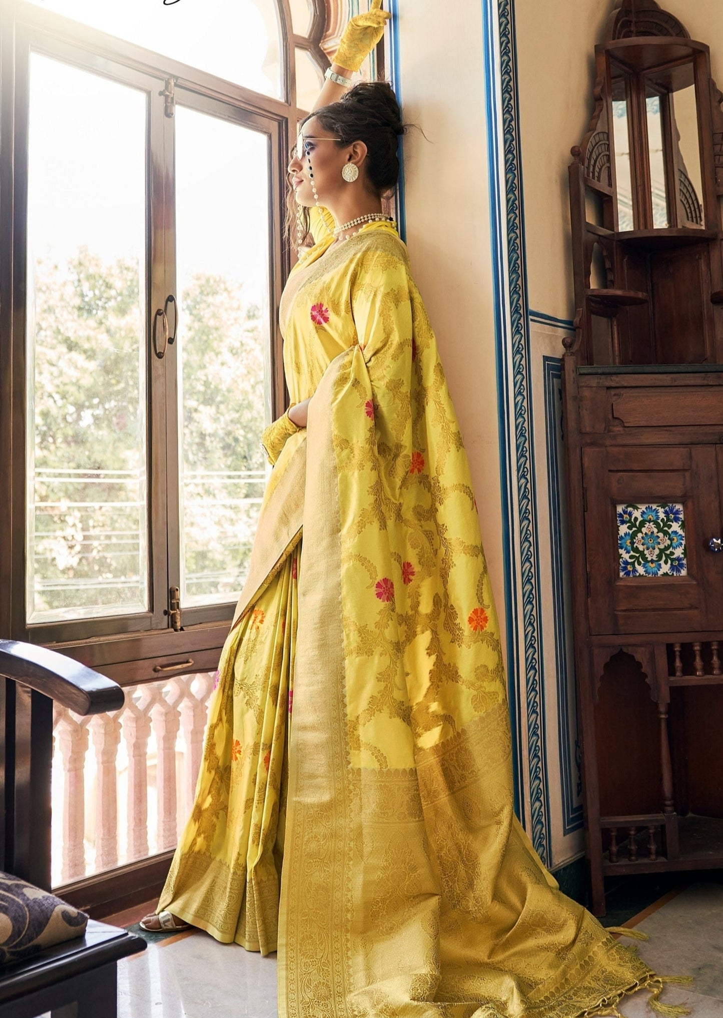 Yellow dola silk saree