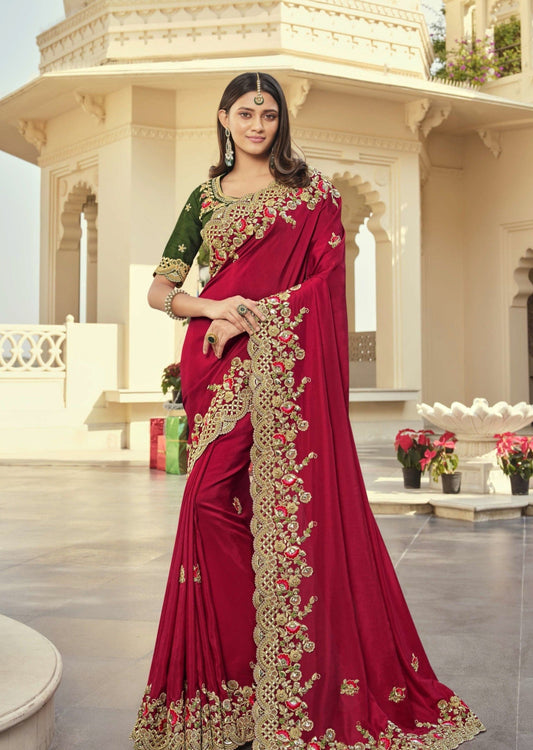 Red Organza saree online handwork