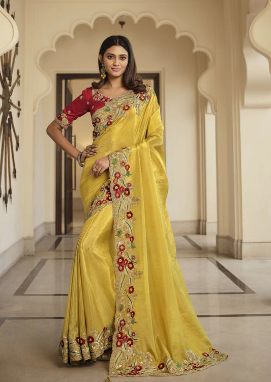 Yellow organza saree online