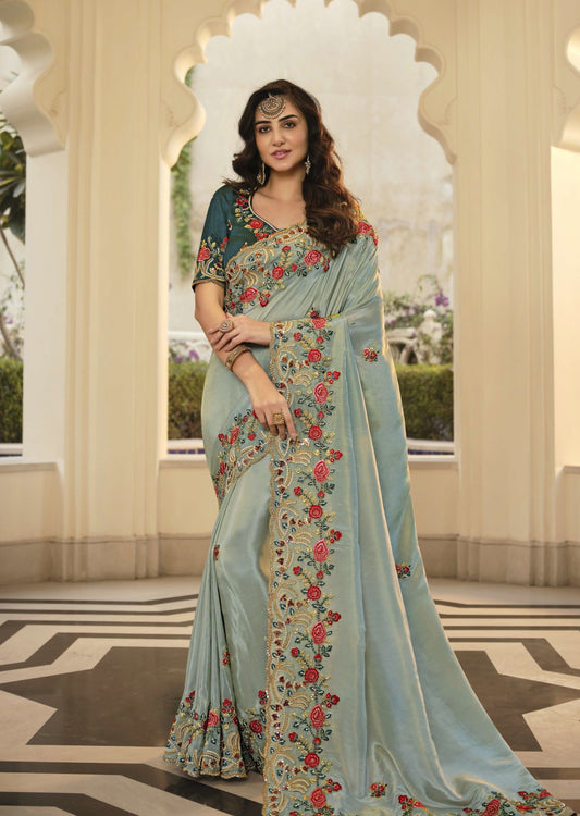 Hand embroidered Organza saree online