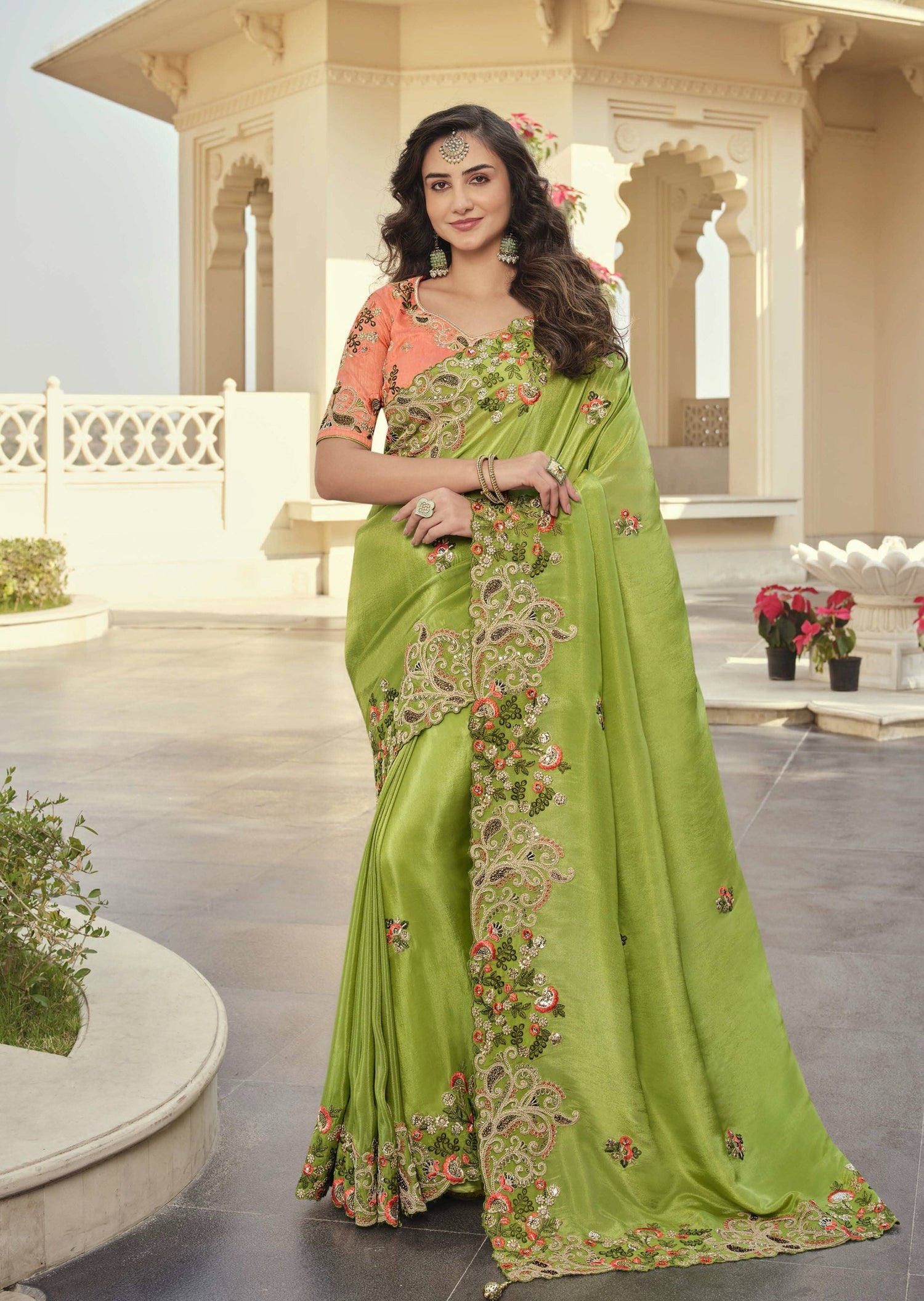 Hand embroidery Organza saree